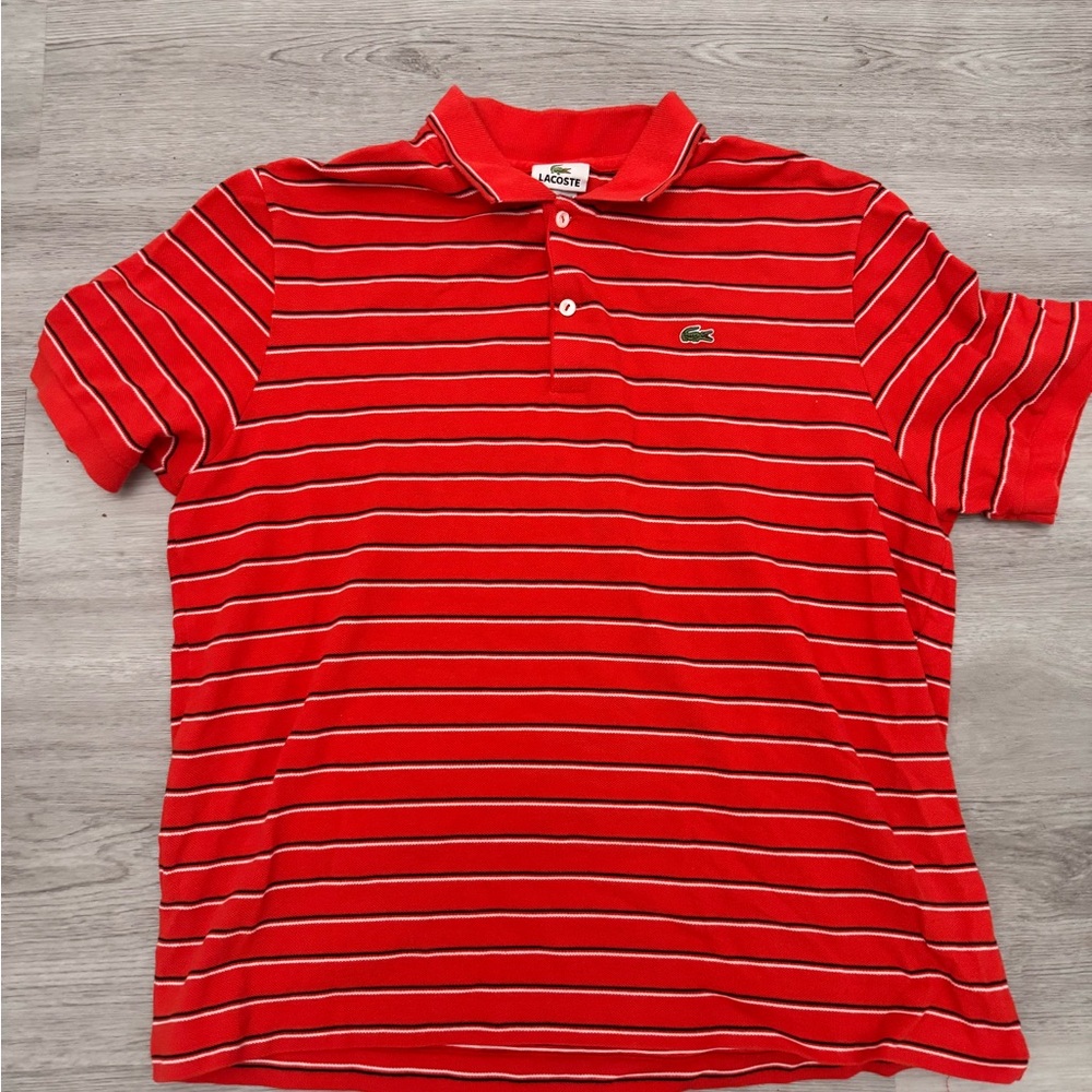 Lacoste Orange & Blue Striped Polo Shirt